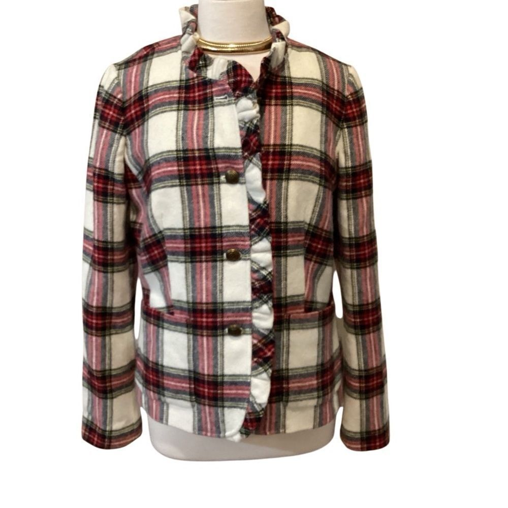 NWT Talbots Shetland Plaid Ruffle Trim Wool Jacket Size 8 - Picture 13 of 13